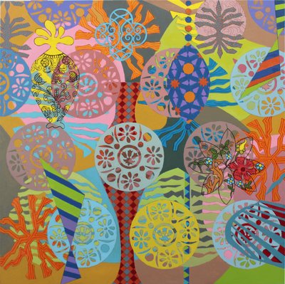 Mardi Gras Redux, 2025 (akryl på duk) av Frances Ferdinands