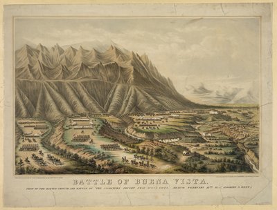 Förberedelser för slaget vid Buena Vista även känt som slaget vid Angostura, mellan general Zachary Taylor och general Antonio Lopez de Santa Annas trupper, 23 februari av Frances Flora Bond (c.1812 76) Palmer