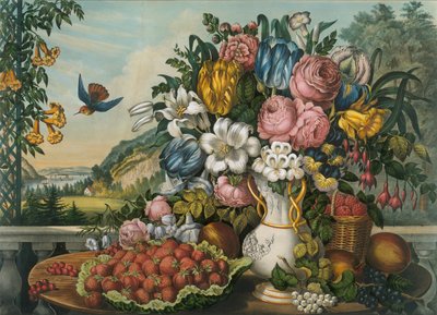 Landskap - frukt och blommor, 1862. av Frances Flora Bond Palmer