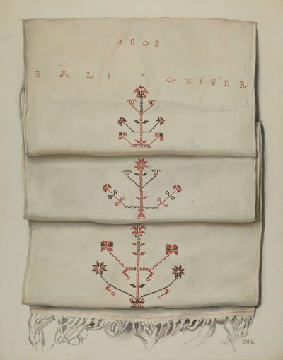 Pa. Tyska broderad handduk av Frances Lichten