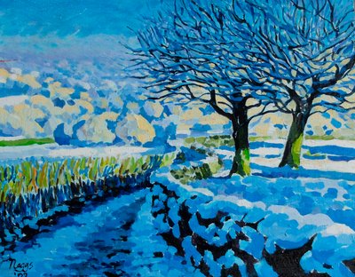 Light on a Winter Lane, 2022 (akryl på duk) av Frances Naggs