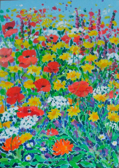 Wild Flower Meadow, 2024 (akryl på duk) av Frances Naggs