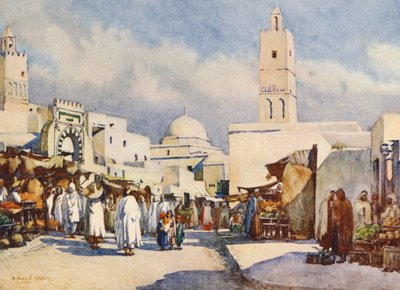 La Grande Rue, Kairouan (färglitografi) av Frances Nesbitt