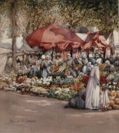Marknadsdagen, norra Frankrike ca 1910 (akvarell på papper) av Frances Nesbitt