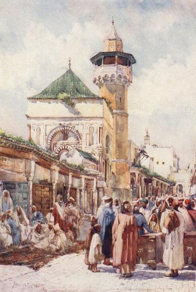 Moskén i Sidi Ben Ziad, Tunis, auktionsdagen (färglitografi) av Frances Nesbitt