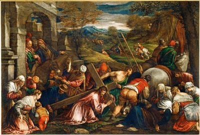 La Montee au Calvaire - Jesus Kristus bär korset ... av Francesco (1549-92) Bassano