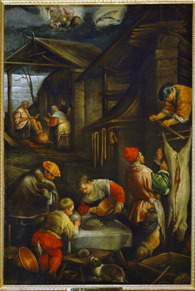 Vinter, slakt av grisar (målning på duk) av Francesco (1549-92) Bassano