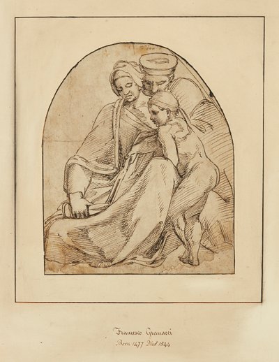 En familjegruppläsning (bläck) av Francesco (manner of) Granacci