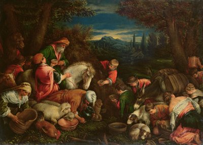 Jakob och Laban vid brunnen, 1590 av Francesco Bassano
