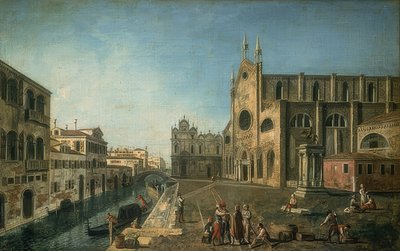 Utsikt över Venedig med kyrkan Santi Giovanni e Paolo. 1735-1740 av Francesco Albotto