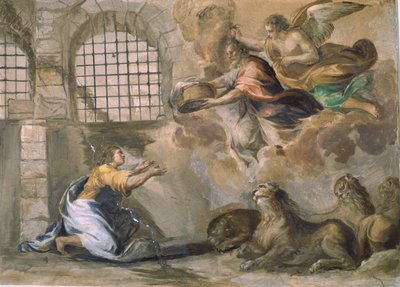 Daniel i Lejonets håla matas av Habakkuk av Francesco Allegrini