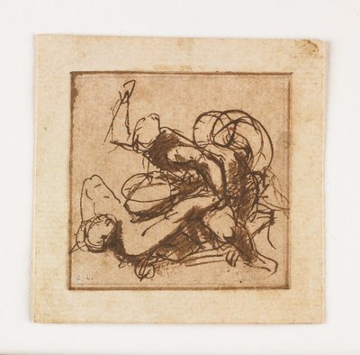 Studie av två mansfigurer som slåss (penna och brunt bläck och tvätt) av Francesco Allegrini