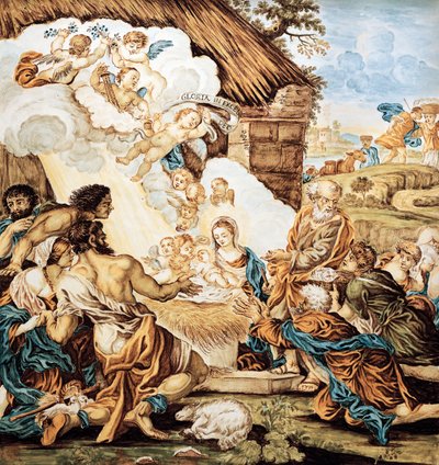 Spjälsäng, målad majolikatallrik, av Francesco Antonio Xaverio Grue (1686-1746), tillverkning av Abruzzo Castelli, Italien av Francesco Antonio Xaverio Grue