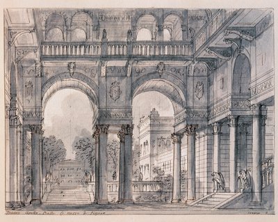 Scenografi för den andra scenen av "" Les noces de Figaro (Figaros bröllop) av Wolfang Amadeus Mozart (1756-1791) i regi av scenografen Francesco Bagnara (1784-1866) 1820-1839 Venedig Museo Correr av Francesco Bagnara