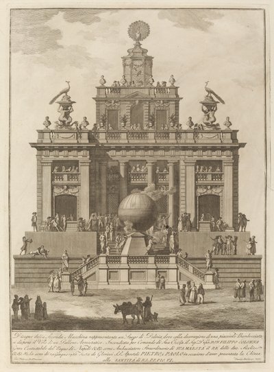 En plats för glädje med en luftballong, för festivalen i Kina, 1785. av Francesco Barbazza