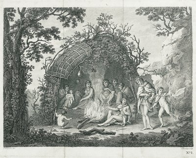 En vy över indianerna på Terra del Fuego i deras hydda (utan titel) av Francesco Bartolozzi