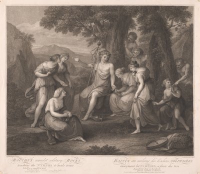 Bacchus bland ensamma klippor lär nymferna att skriva vers av Francesco Bartolozzi