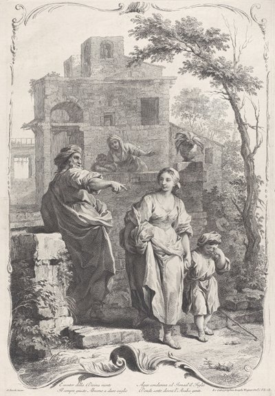 Hagar utsänd i vildmarken, 1758. av Francesco Bartolozzi