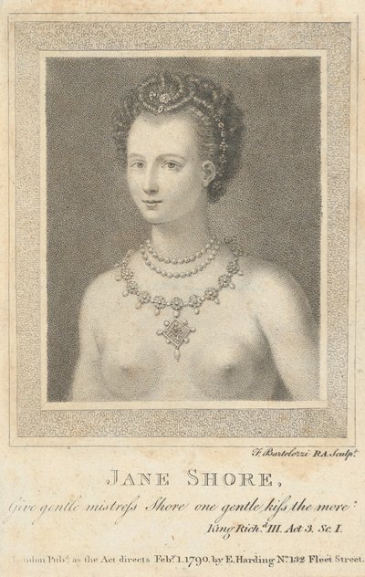 Jane Shore: Ge den milda älskarinna Shore en mild kyss ju mer Shakespeare,..., 1 februari 1790. av Francesco Bartolozzi