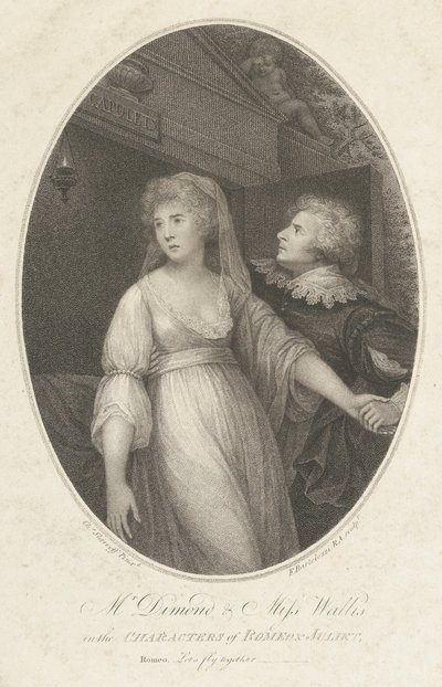 Mr. Dimond och Miss Wallis i The Characters of Romeo and Juliet, 1 maj 1796. av Francesco Bartolozzi