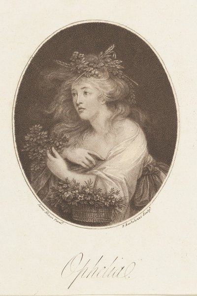 Ophelia Shakespeare, Hamlet, akt 4, 1784. av Francesco Bartolozzi