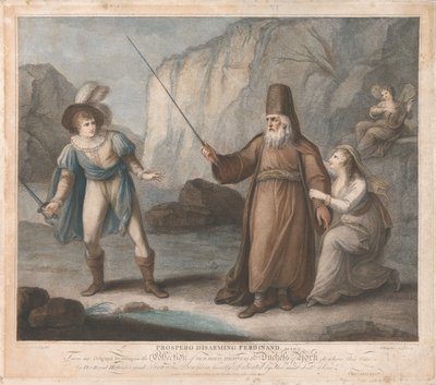 Prospero avväpnar Ferdinand, akt I, scen II av Francesco Bartolozzi