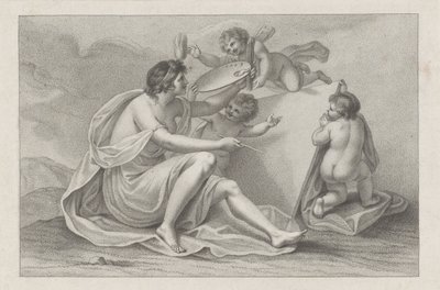 Titeltryck med personifiering av målning Ciprianis principer för ritning (serietitel) Ciprianis rudiments of drawing (serietitel) av Francesco Bartolozzi