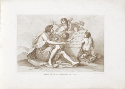 Titeltryck med personifiering av målning Ciprianis Principles of Drawing (serietitel) Ciprianis rudiments of drawing (serietitel på objekt) av Francesco Bartolozzi