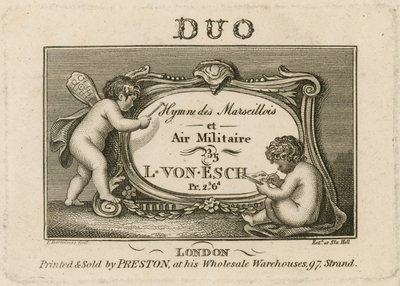 Titelskylt för Hymn des Marscillois och Air Militaire av Francesco Bartolozzi
