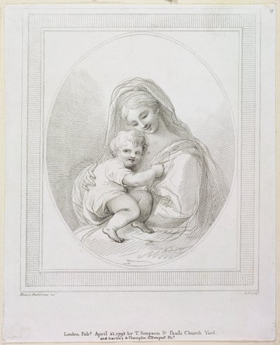 Jungfru och barn, graverad av Luigi Schiavonetti (1765-1810) 1793 (gravyr) av Francesco Bartolozzi