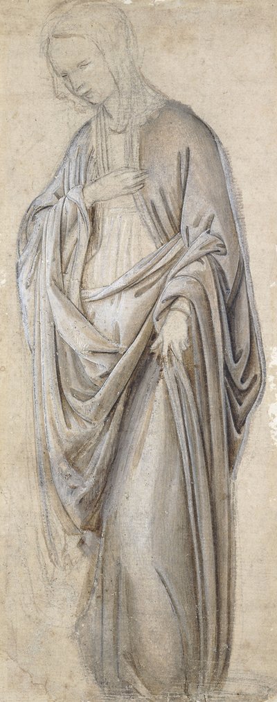 En draperistudie för en jungfru tillkännager, av Francesco Botticini
