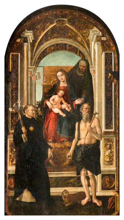 Norra tvärskeppet, Saint Nicholas altare, Madonna Enthroned och Child Saint Anne Saints Nicholas of Tolentino och Hieronymus, Francesco Casella 1510 av Francesco Casella