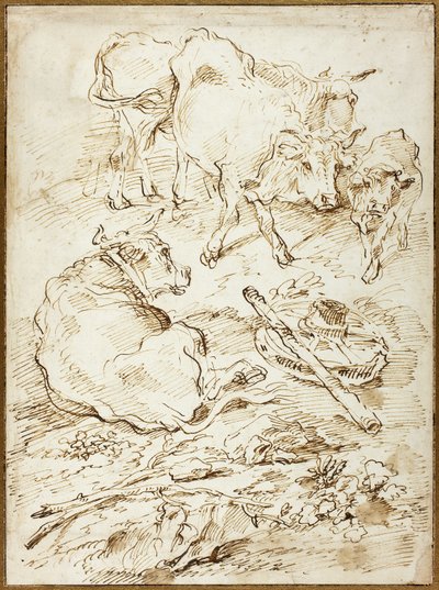 Boskap bredvid vagnhjul av Francesco Castiglione