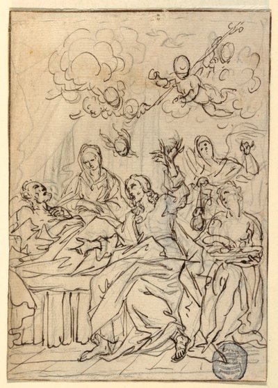 Teckning, S:t Josefs död, 1880 av Francesco Coghetti