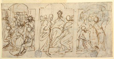 Teckning, Passionens tre stadier: Hånet, Kristus inför Pilatus, Flagellationen, ca 1848 av Francesco Coghetti