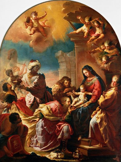 Adoration of the Magi, av Francesco Conti (1681-1760), Church of St Mary of the Assumption i Montedomini, Florens, Toscana, Italien av Francesco Conti