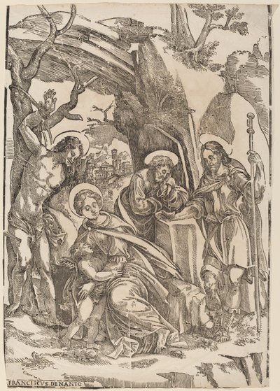 Den heliga familjen med Saint Sebastian och Saint Roch av Francesco Denanto