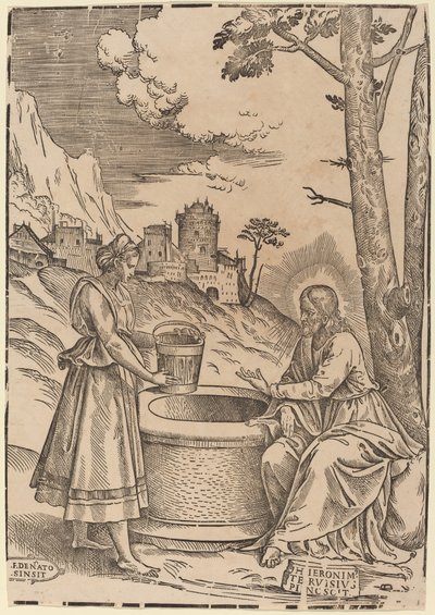Kristus och Samariens kvinna av Francesco Denanto after Girolamo Pennacchi