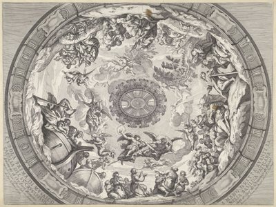 Kupoldekoration med Gamla testamentets figurer och änglar Cupola prima di musaico capella del SS.mo Crucifisso (...) (titel på objekt) Kupoldekorationer i Peterskyrkan (serietitel) av Francesco Faraone Aquila