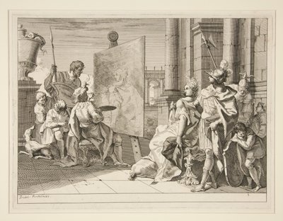 Apelles målning Campaspe, Alexander den stores älskarinna, en av en serie om åtta tryck (Varii Baccanali et istorie av Francesco Fontebasso