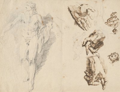 Apollo och studier av konstnärens egen hand [recto] av Francesco Fontebasso