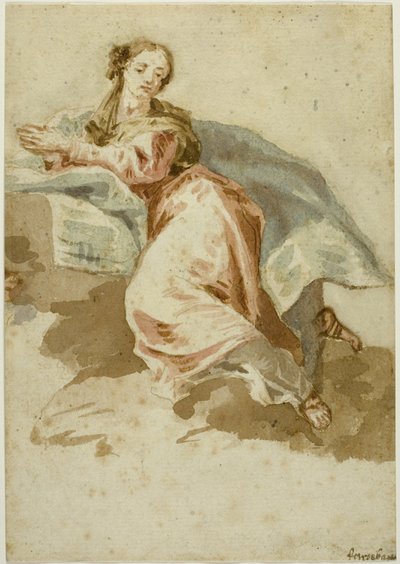 Draperad kvinnlig figur vid bön av Francesco Fontebasso