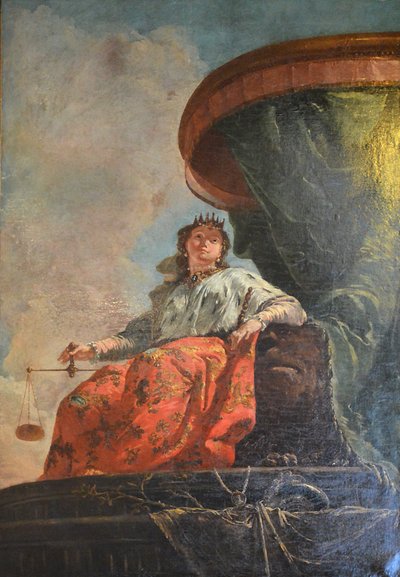 Franska: Allégorie de la Justice ou Venise trônant Rättvisans allegori av Francesco Fontebasso