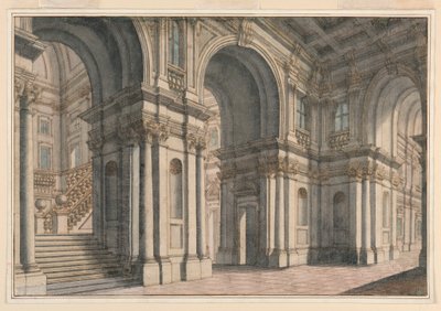 Teckning, scenografi: Palatsinteriör, 1700-1750 av Francesco Galli Bibiena
