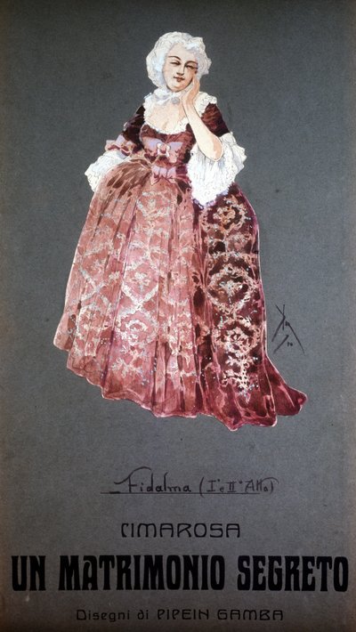 Karaktären "" Fidalma "" i "" Hemligt äktenskap "" av Domenico Cimarosa (1749 - 1801). Kostym av F. Gamba - Scala i Milano av Francesco Gamba