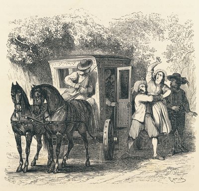 Bortförande av Lucy, avsnitt från Trolovad, av Alessandro Manzoni (1785-1873), illustration av Francesco Gonin (1808-1889) för 1840 års upplaga av Francesco Gonin