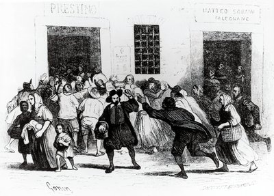 Plundringen av Bageri med kryckor, avsnitt från Trolovad, av Alessandro Manzoni (1785-1873), illustration av Francesco Gonin (1808-1889) 1840-upplagan av Francesco Gonin