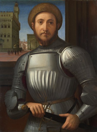Porträtt av en man i rustning, ca. 1510 av Francesco Granacci