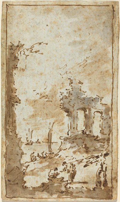 En Capriccio av ruiner vid lagunen av Francesco Guardi