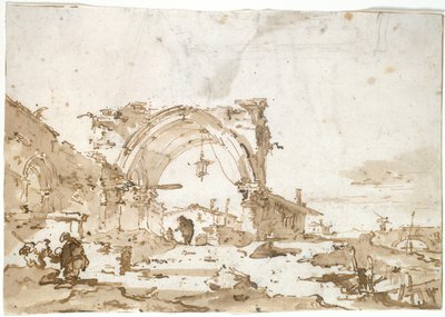 En Capriccio med en förstörd gotisk båge av Francesco Guardi